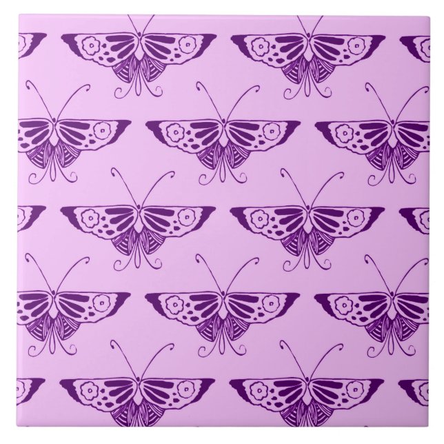 Carreau Papillon Art déco stylisé - violet et orchidée (Devant)