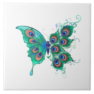 Carreau Papillon aux plumes de paon vert