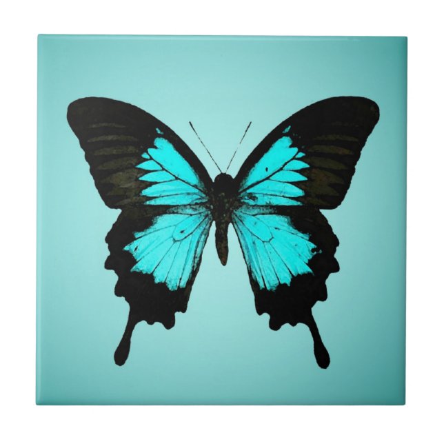 Carreau Papillon - bleu et noir de turquoise (Devant)