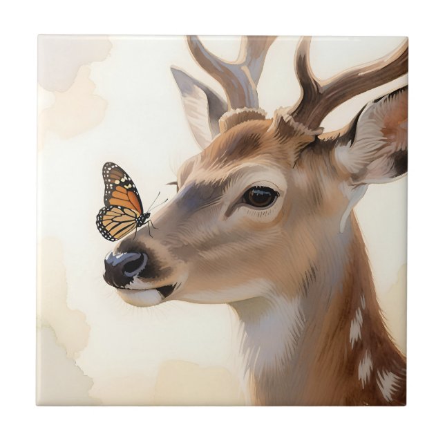Carreau Papillon Cerf Aquarelle (Devant)