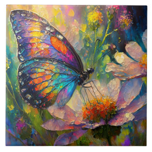 Carreau Papillon Coloré et Fleurs Sauvages au Lever du Sol