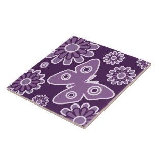 Carreau Papillon de printemps fleuri violet et lavande mod