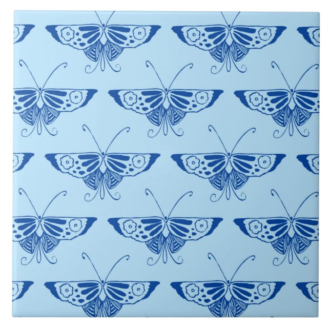 Carreau Papillon déco stylisé - cobalt et bleu pâle (Devant)
