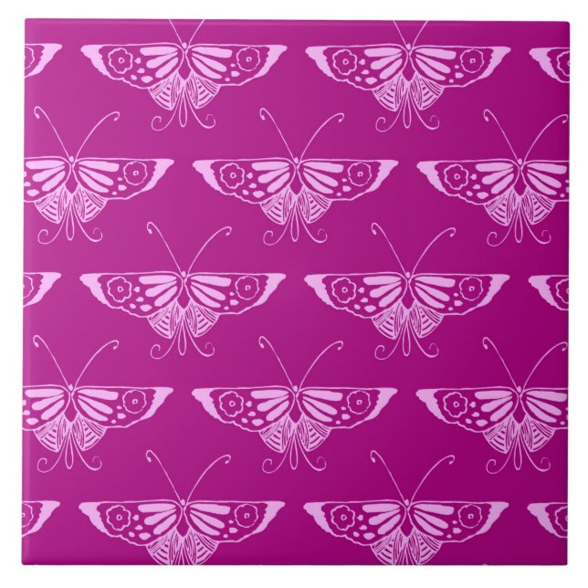 Carreau Papillon déco stylisé - magenta et rose (Devant)