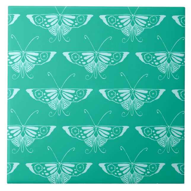 Carreau Papillon déco stylisé - turquoise et aqua (Devant)