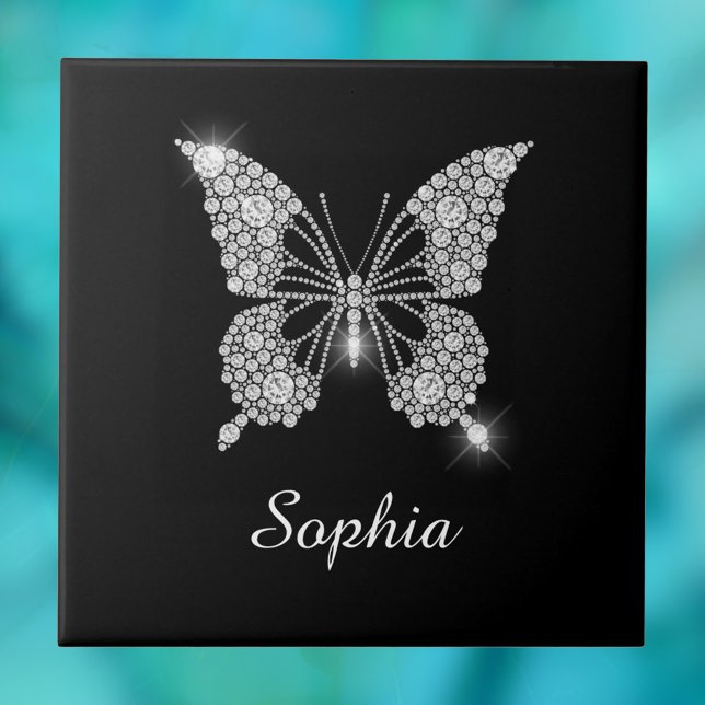 Carreau Papillon Diamant Blanc, nom en script personnalisé (Créateur téléchargé)