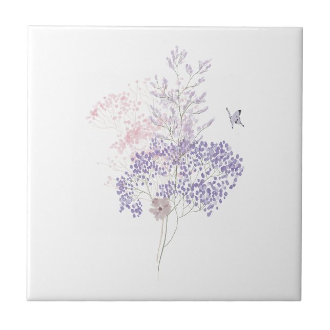 Carreau Papillon Fleur sauvage Pastel Rose et Lavender (Devant)