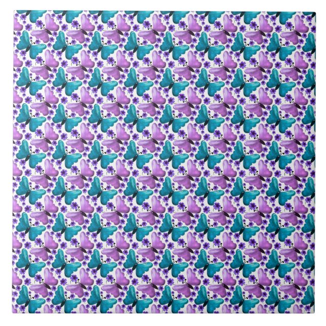 Carreau Papillon floral motif sarcelle violet  (Devant)
