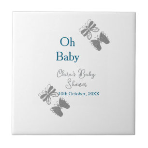 Carreau Papillon gris bleu baby shower oh bébé moderne tex