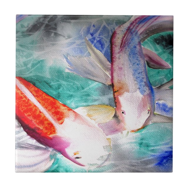Carreau Papillon Koi aquarelle japonais Poisson Art (Devant)