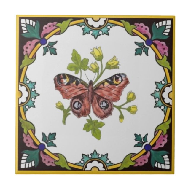 Carreau Papillon Minton couleur main c.1870 Tile Repro (Devant)
