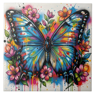Carreau Papillon Morpho Bleu Street Art Graffiti Grunge