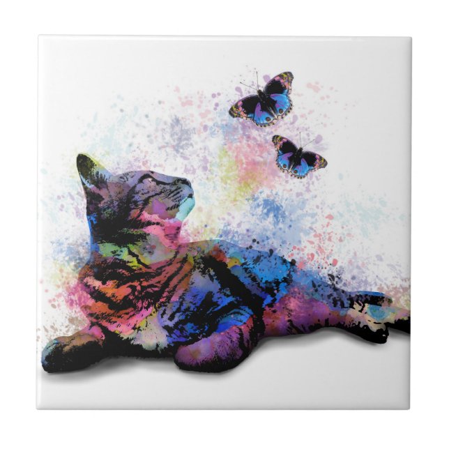 Carreau Papillon rose bleu 6x6 du chat 614 (Devant)