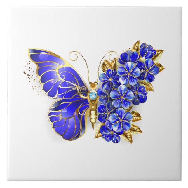 Carreau Papillon Saphir Fleur (Devant)