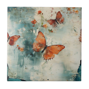 Carreau Papillon sarcelle Jardin anglais Floral vintage