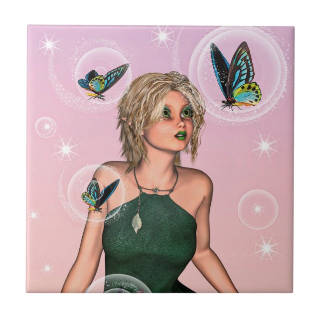 Carreau Papillon scintillant Fée Fantaisie Art (Devant)