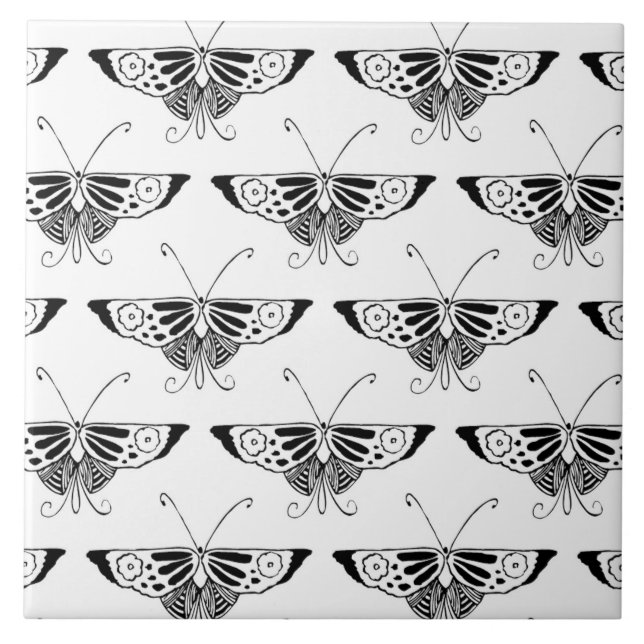 Carreau Papillon stylisé de Deco - blanc et noir (Devant)
