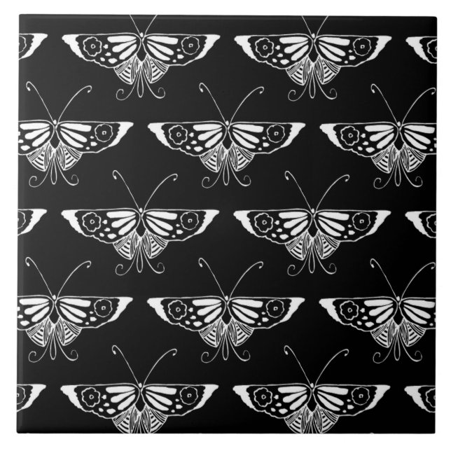 Carreau Papillon stylisé de Deco - noir et blanc (Devant)