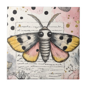 Carreau Papillon Tigre Tacheté Aquarelle Rose Or Art Boho