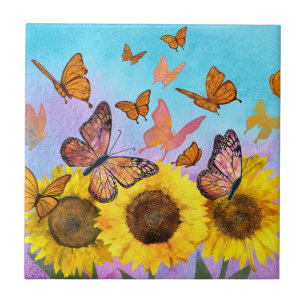 Carreau Papillon Tournesol Jaune Décoration de Jardin