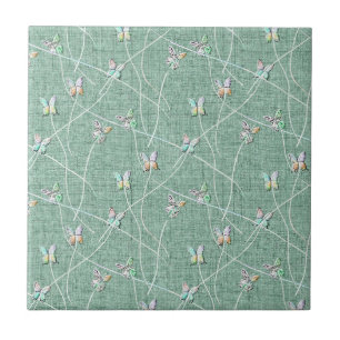 Carreau Papillons à l'aquarelle sur fond vert menthe