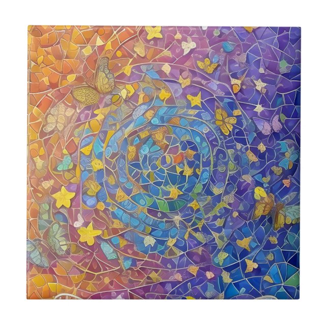 Carreau Papillons Abstraits, étoiles et vortex spirituel (Devant)