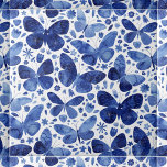 Carreau Papillons Aquarelle Bleu<br><div class="desc">Peinture à papillon bleu et blanc Indigo. Cette tuile est un motif extensible, donc va être belle en multiples.</div>