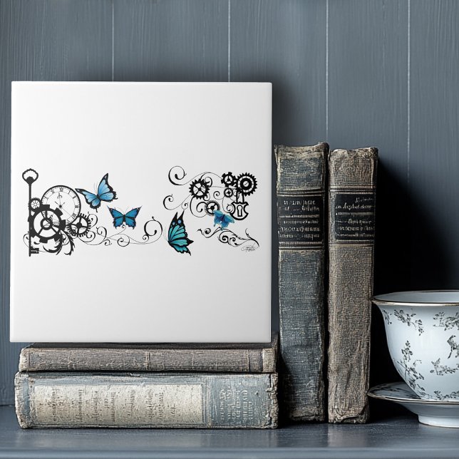 Carreau Papillons bleu Tribal Steampunk (Créateur téléchargé)