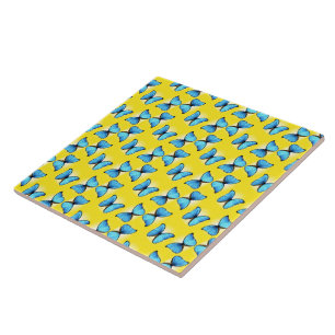Carreau Papillons bleus motif sur jaune