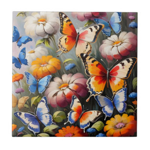 Carreau Papillons colorés dans le jardin