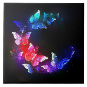 Carreau Papillons de nuit néon lumineux sur fond noir