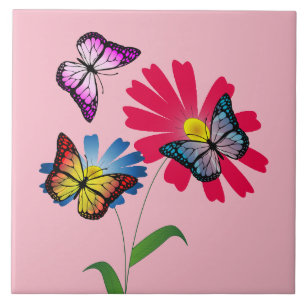 Carreau Papillons et fleurs colorés