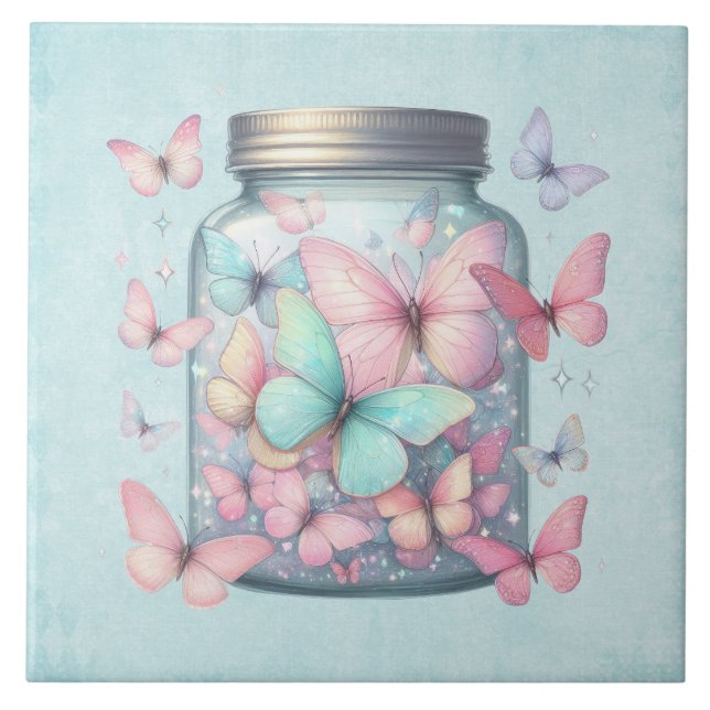 Carreau Papillons Fantaisistes dans un Pot (Devant)