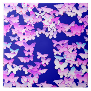 Carreau Papillons, lavande et bleu foncé
