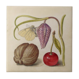 Carreau Papillons noix Fleur Cerisier Aquarelle Art