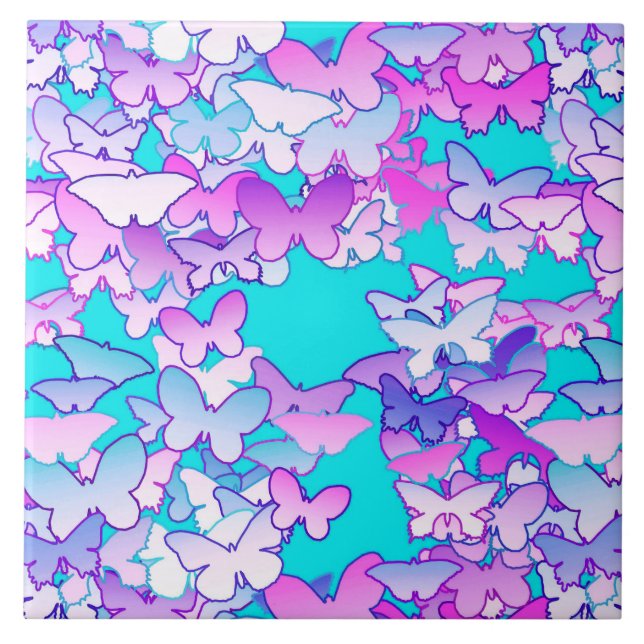 Carreau Papillons, violet et turquoise (Devant)