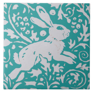 Carreau Pâques Turquoise Bleu Lapin Lapin Flore Nature An