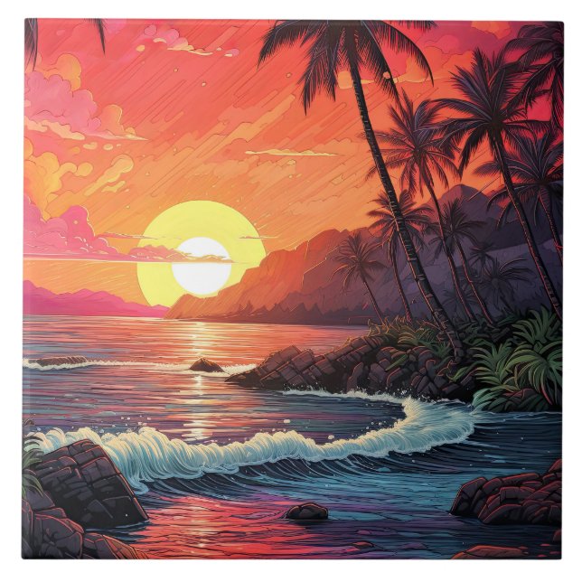 Carreau Paradis de l'île de la plage tropicale au coucher  (Devant)