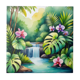 Carreau Paradis tropical de la cascade de jungle et de l'o
