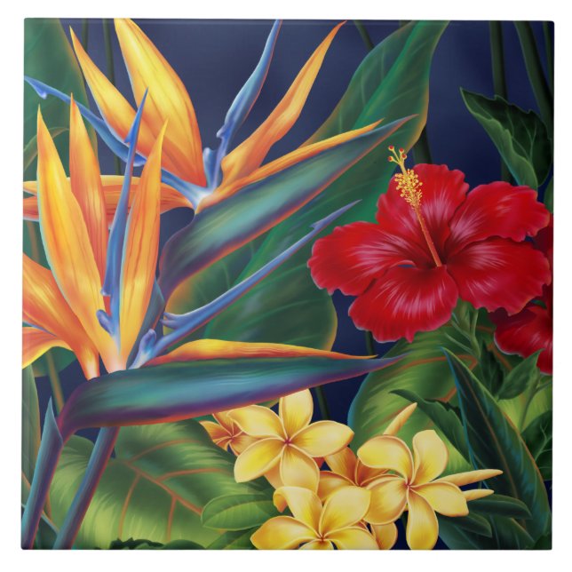 Carreau Paradis Tropical Hawaiian Floral Tiles & Trivets (Devant)