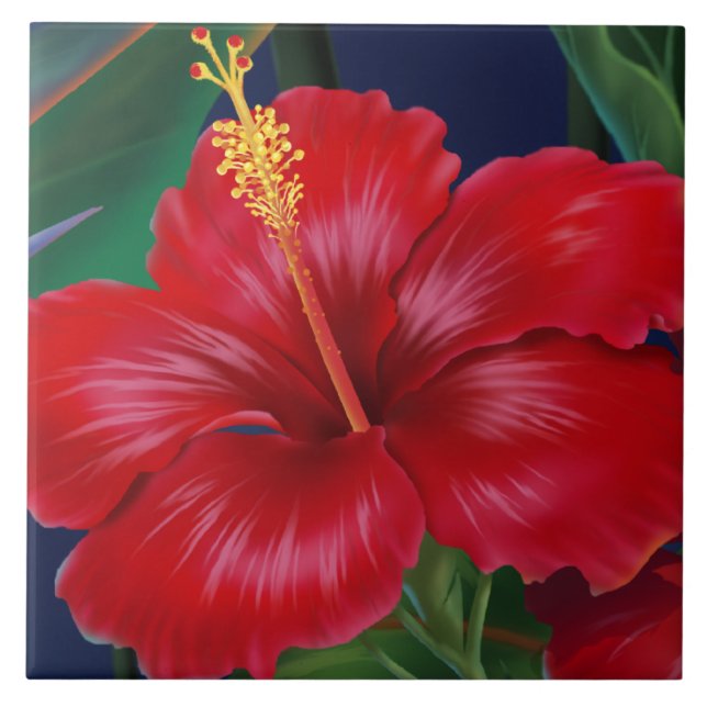 Carreau Paradis tropical Hibiscus hawaïens Tuiles & Trivet (Devant)