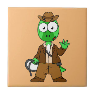 Carreau Parasaurolophus Habillé Comme Indiana Jones.