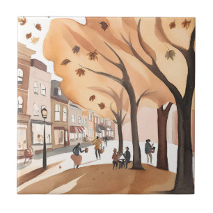 Carreau Parc de la ville d'automne   Aquarelle de feuillag