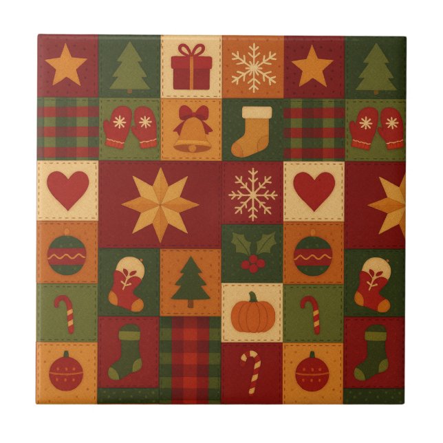Carreau Parcelle rouge vert Patchwork Rustique Ferme Flora (Devant)