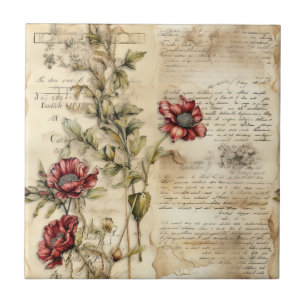 Carreau Parchemin Vintage avec Découpage Floral Élégant