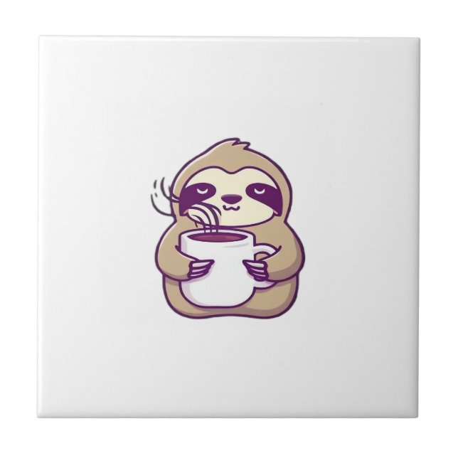 Carreau Paresseux Chibi Mignon avec Tasse à Café � Mignonn (Devant)
