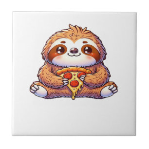 Carreau Paresseux drôle mangeant une Pizza, Animal Kawaii