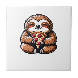Carreau Paresseux drôle mangeant une Pizza, Animal Kawaii