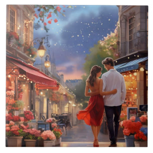 Carreau Paris Amour : Couple de nuit d'été romantique