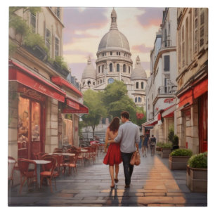 Carreau Paris Amour : Couple romantique près de l'église S